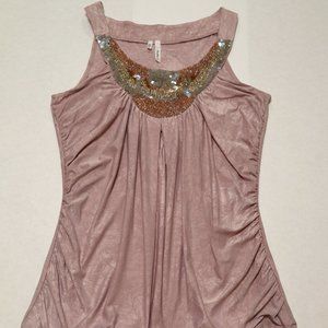 Studio Y Sequin Accent Ruched Sleeveless Blouse - Size Small